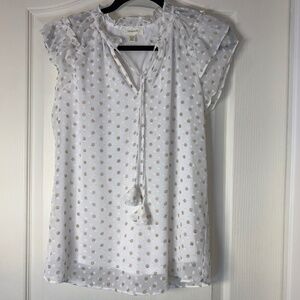 Tamara H Polka Dot Chiffon Blouse XS Cream Ruffle Sleeves Sheer Lined Top